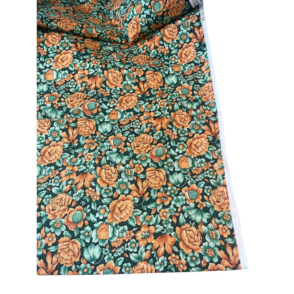 Pinnacle‎ Fabrics Peacock Garden Fabric 1 Yd Orange Green Floral 100% Cotton 44"